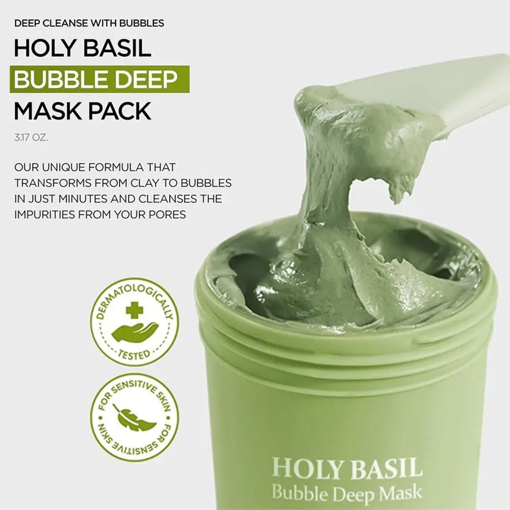 Holy Basil Bubble Cleansing Mask Exfoliating Hydrating Oil Control Natural Formula Long-lasting Moisturizing Gentle Skin Care