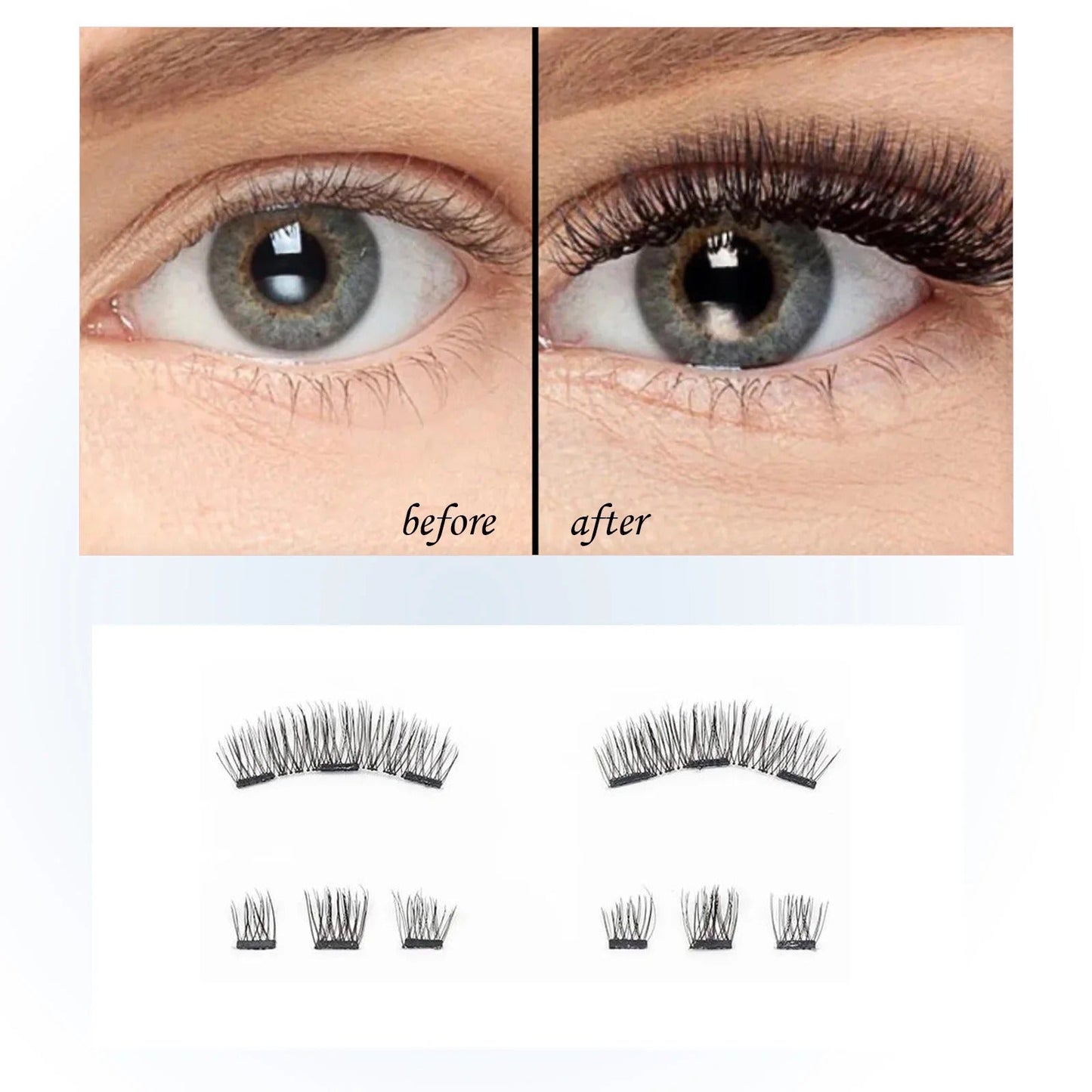 Magnetic Eyelashes Natural Look (No Eyeliner Needed) 3 Magnets Magnets Clusters Double Strips Clip On Easy Reusable (Very Natura