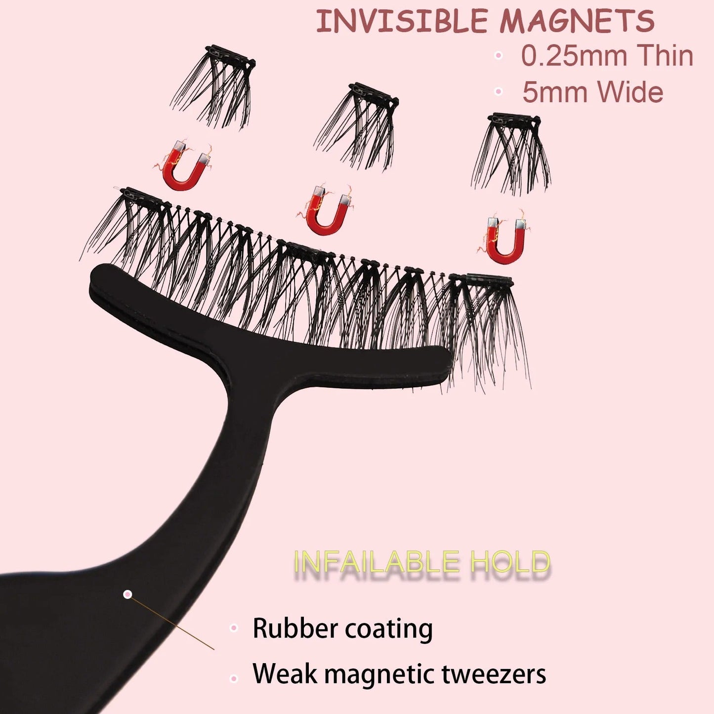 Magnetic Eyelashes Natural Look (No Eyeliner Needed) 3 Magnets Magnets Clusters Double Strips Clip On Easy Reusable (Very Natura
