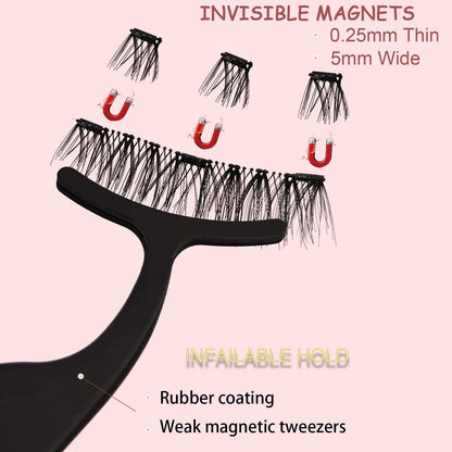 Magnetic Eyelashes Natural Look (No Eyeliner Needed) 3 Magnets Magnets Clusters Double Strips Clip On Easy Reusable (Very Natura